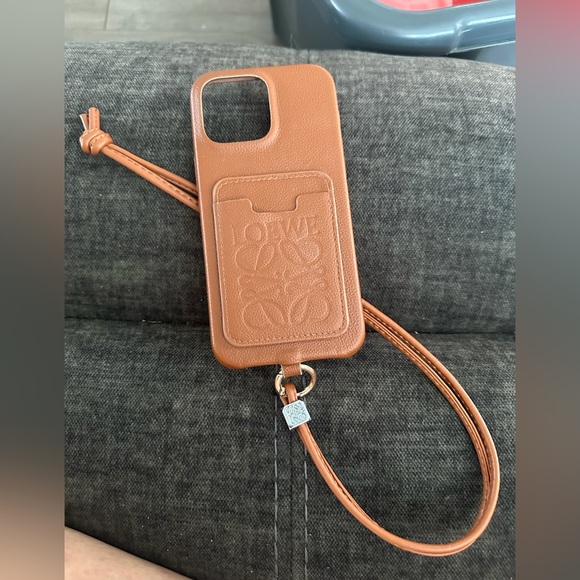 1032- Loewe Brown Leather Phone Case with Strap - IPHONE 14 PRO MAX - Picture 1 of 10